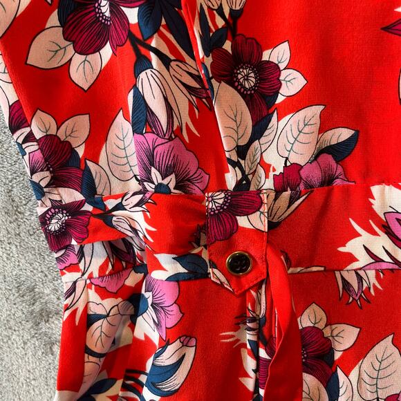 Yumi Kim Silk Red Floral Belted Jumpsuit Size Small Summer Coastal Fun - Picture 2 of 8